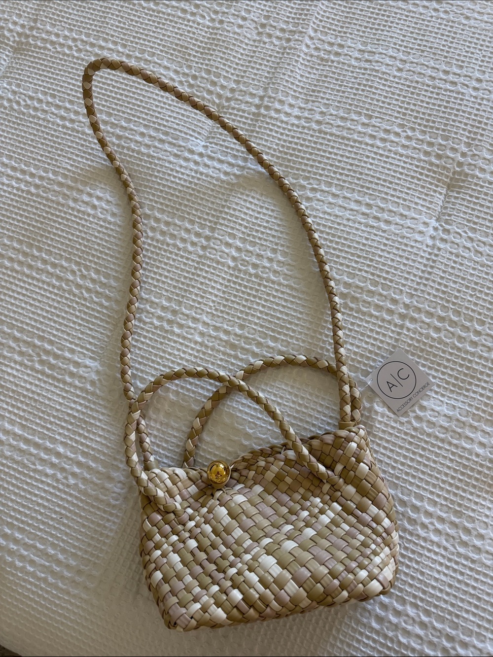 Woven Crossbody Bag in Neutral Beige and Cream